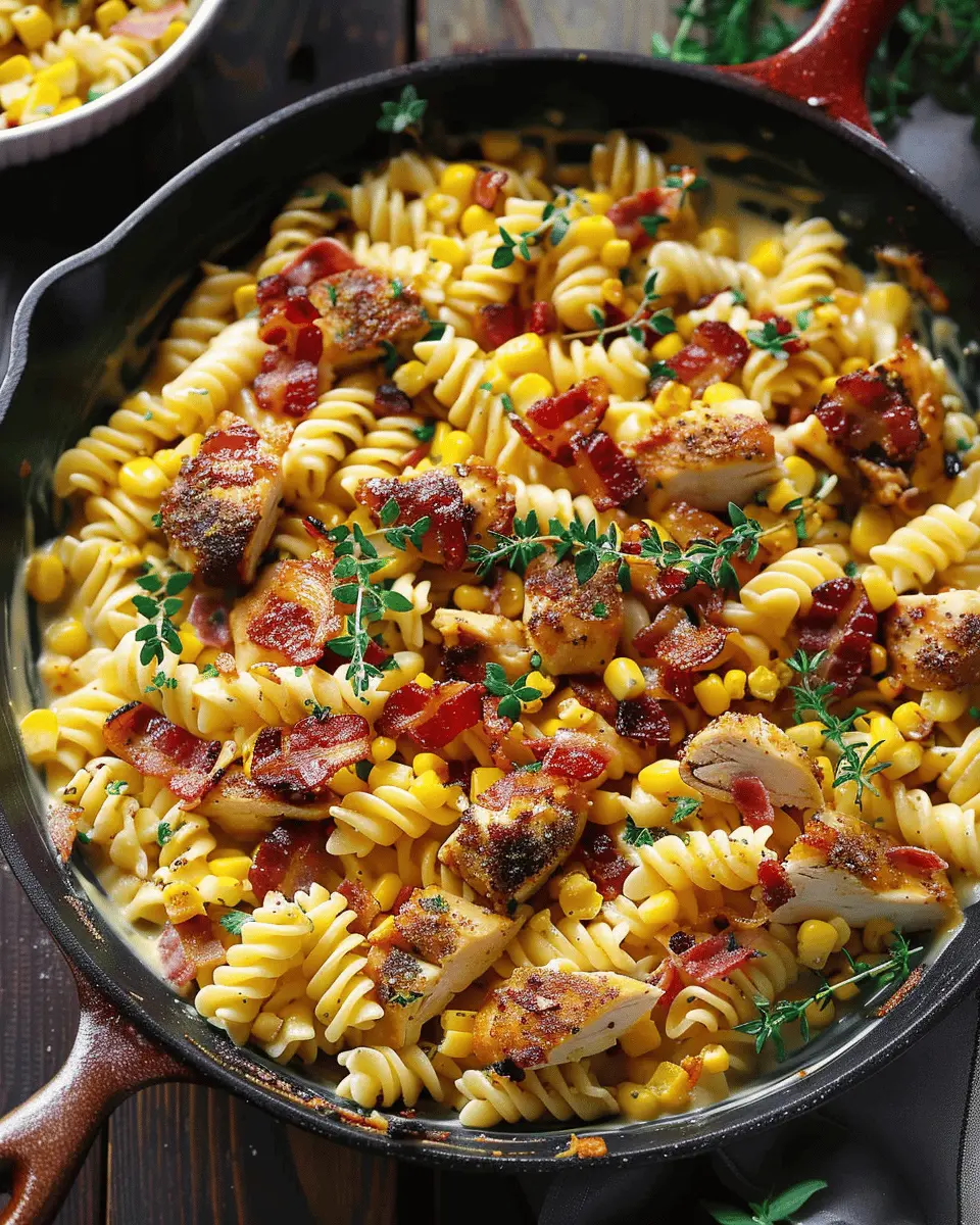 Creamy Chicken and Corn Pasta with Turkey Bacon for Comforting Flavors