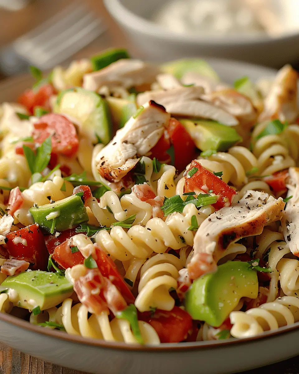 Chicken Club Pasta Salad with Turkey Bacon and Chicken Ham Delight