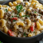 High-Protein Creamy Philly Cheesesteak Mac & Cheese