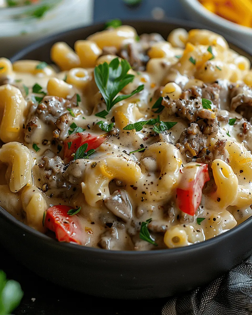 High-Protein Creamy Philly Cheesesteak Mac & Cheese Bliss