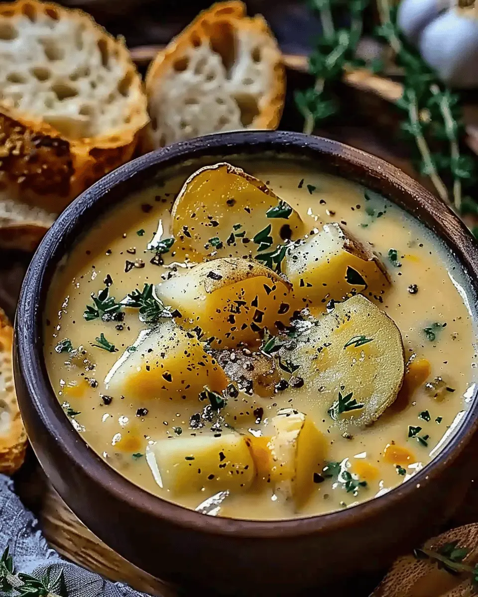 Hearty Cheddar Garlic Herb Potato Soup with Turkey Bacon Delight