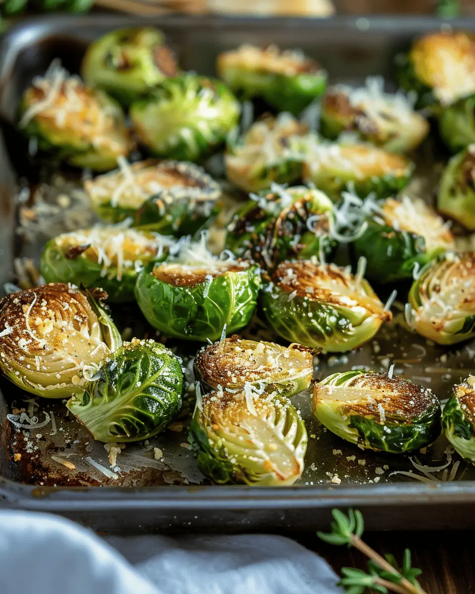 Garlic Parmesan Roasted Brussels Sprouts with Savory Turkey Bacon