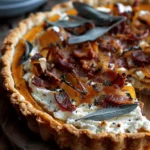 Pumpkin, Ricotta & Caramelized Onion Tart with Bacon and Sage