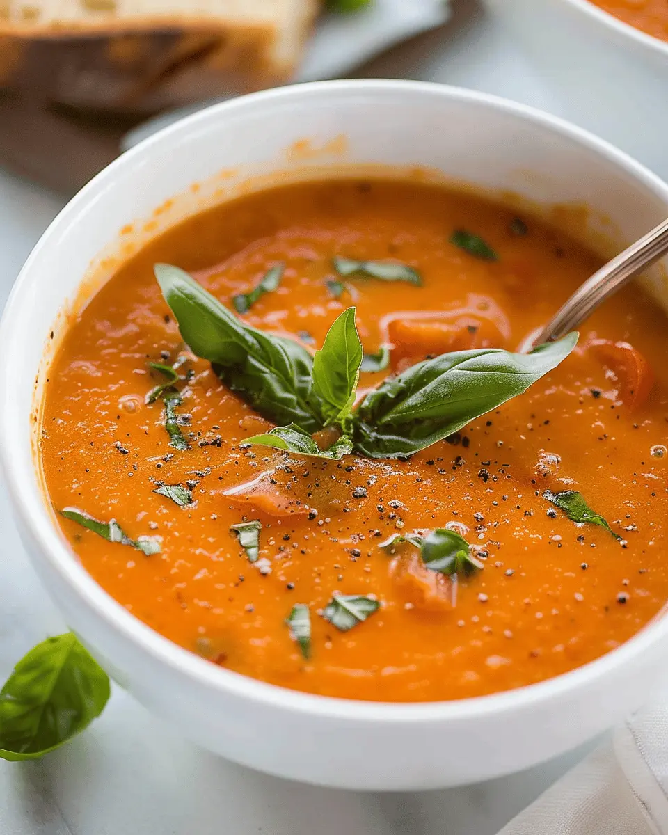 Creamy Tomato Basil Soup with Savory Turkey Bacon Delight