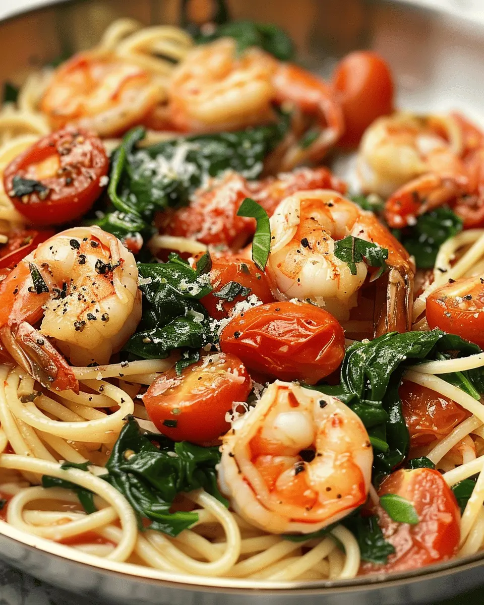 Tomato Spinach Shrimp Pasta