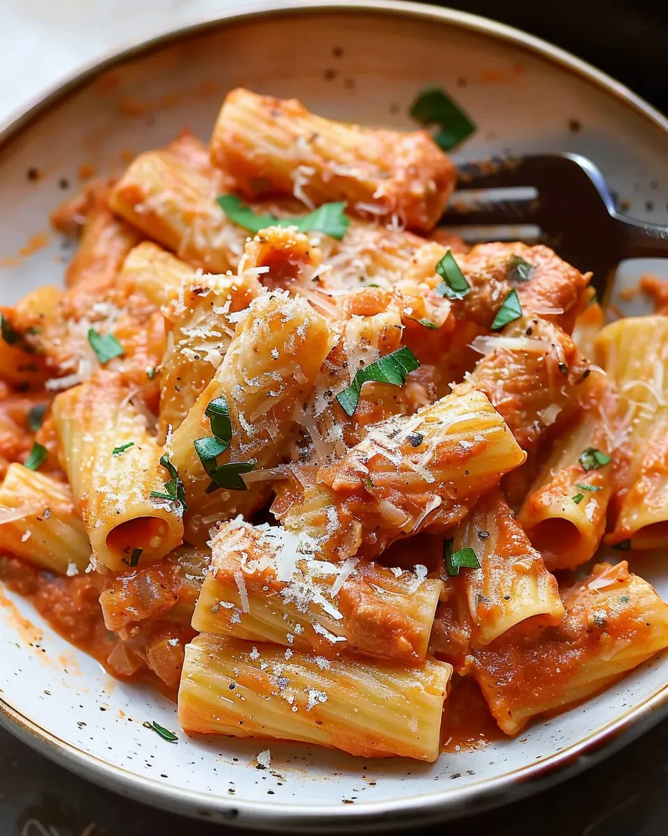 Creamy Tomato Rigatoni Pasta with Turkey Bacon: A Comforting Delight