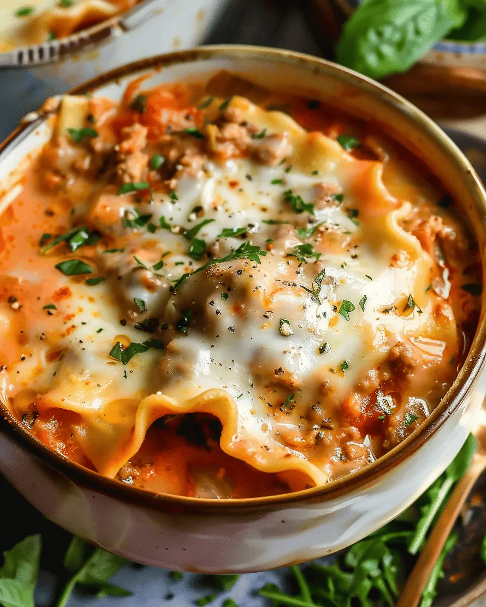 Easy Creamy Lasagna Soup with Turkey Bacon and Chicken Ham Delight